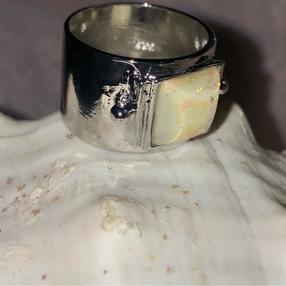 Sale * Australian Opalite Artisan Handcrafted modern 925 wide band Ring - Picture 4 of 10